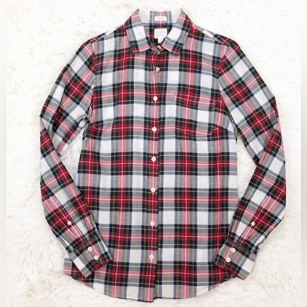 J.Crew red white Green Plaid plaid Check perfect fit button down top